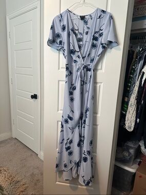 free press Light Blue Floral Wrap Maxi Dress with Tie Waist